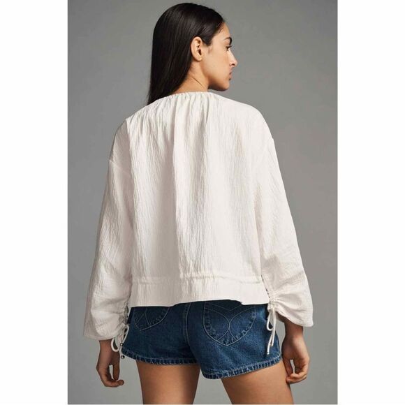 Maeve Anthropologie Beach Parachute Bomber Jacket White XL Scrunch Tie Zip Front - Picture 5 of 15